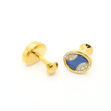 Load image into Gallery viewer, Goldtone Blue Sway Gemstone Cuff Links With Jewelry Box - Ferrecci USA