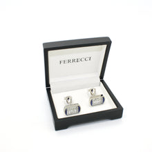 Load image into Gallery viewer, Silvertone Blue Glass Stone Cuff Links With Jewelry Box - Ferrecci USA
