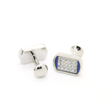 Load image into Gallery viewer, Silvertone Blue Glass Stone Cuff Links With Jewelry Box - Ferrecci USA