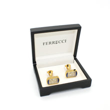 Load image into Gallery viewer, Goldtone Blue Glass Stone Cuff Links With Jewelry Box - Ferrecci USA