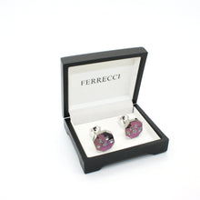 Load image into Gallery viewer, Silvertone Purple Glass Stone Cuff Links With Jewelry Box - Ferrecci USA