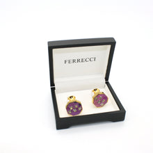 Load image into Gallery viewer, goldtone Purple Glass Stone Cuff Links With Jewelry Box - Ferrecci USA