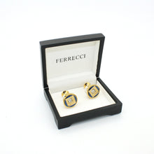 Load image into Gallery viewer, Goldtone Blue Center Glass Stone Cuff Links With Jewelry Box - Ferrecci USA