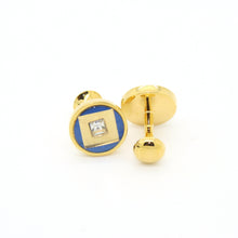 Load image into Gallery viewer, Goldtone Blue Center Glass Stone Cuff Links With Jewelry Box - Ferrecci USA
