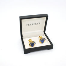 Load image into Gallery viewer, Goldtone Blue Glass Cuff Links With Jewelry Box - Ferrecci USA