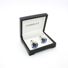 Load image into Gallery viewer, Silvertone Blue Glass Cuff Links With Jewelry Box - Ferrecci USA
