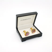 Load image into Gallery viewer, Goldtone Purple Glass Cuff Links With Jewelry Box - Ferrecci USA