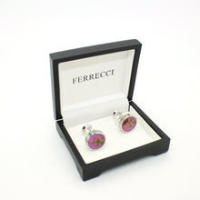 Load image into Gallery viewer, Silvertone Purple Glass Gemstone Cuff Links With Jewelry Box - Ferrecci USA