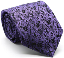 Load image into Gallery viewer, Mens Dads Classic Purple Paisley Pattern Business Casual Necktie & Hanky Set GO-6 - Ferrecci USA