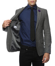 Load image into Gallery viewer, The Hardy Grey Herringbone Super Slim Fit Mens Blazer - Ferrecci USA