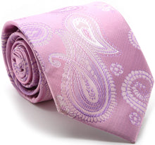 Load image into Gallery viewer, Mens Dads Classic Pink Paisley Pattern Business Casual Necktie & Hanky Set HO-7 - Ferrecci USA