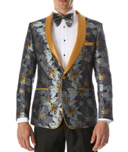 Load image into Gallery viewer, Men's Blue Hugo Floral Modern Fit Shawl Collar Tuxedo Blazer - Ferrecci USA