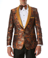 Load image into Gallery viewer, Men's Hugo Rust Floral Modern Fit Shawl Collar Tuxedo Blazer - Ferrecci USA