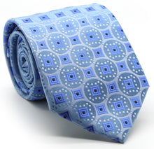 Load image into Gallery viewer, Mens Dads Classic Blue Geometric Pattern Business Casual Necktie & Hanky Set I-5 - Ferrecci USA
