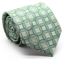 Load image into Gallery viewer, Mens Dads Classic Green Geometric Pattern Business Casual Necktie & Hanky Set I-6 - Ferrecci USA