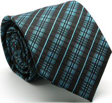 Load image into Gallery viewer, Mens Dads Classic Turquoise Striped Pattern Business Casual Necktie & Hanky Set JO-11 - Ferrecci USA