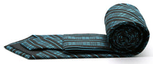 Load image into Gallery viewer, Mens Dads Classic Turquoise Striped Pattern Business Casual Necktie & Hanky Set JO-11 - Ferrecci USA