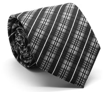 Load image into Gallery viewer, Mens Dads Classic Black Striped Pattern Business Casual Necktie & Hanky Set JO-12 - Ferrecci USA