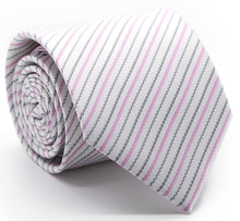 Load image into Gallery viewer, Mens Dads Classic Fuschsia Striped Pattern Business Casual Necktie & Hanky Set JO-5 - Ferrecci USA