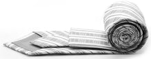 Load image into Gallery viewer, Mens Dads Classic Grey Striped Pattern Business Casual Necktie & Hanky Set JO-7 - Ferrecci USA