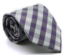 Load image into Gallery viewer, Mens Dads Classic Grey Stripe Pattern Business Casual Necktie & Hanky Set L-3 - Ferrecci USA