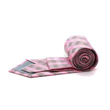 Load image into Gallery viewer, Mens Dads Classic Pink Stripe Pattern Business Casual Necktie & Hanky Set L-5 - Ferrecci USA