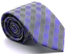 Load image into Gallery viewer, Mens Dads Classic Purple Stripe Pattern Business Casual Necktie & Hanky Set L-7 - Ferrecci USA