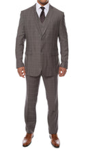Load image into Gallery viewer, Lazio Charcoal Plaid Design Notch Lapel Slim Fit Suit With Adjustable Vest - Ferrecci USA