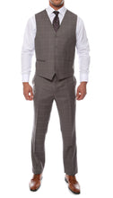 Load image into Gallery viewer, Lazio Charcoal Plaid Design Notch Lapel Slim Fit Suit With Adjustable Vest - Ferrecci USA