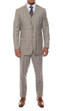 Load image into Gallery viewer, Lazio Taupe Plaid Design Notch Lapel Slim Fit Suit With Adjustable Vest - Ferrecci USA