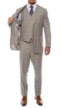 Load image into Gallery viewer, Lazio Taupe Plaid Design Notch Lapel Slim Fit Suit With Adjustable Vest - Ferrecci USA