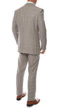 Load image into Gallery viewer, Lazio Taupe Plaid Design Notch Lapel Slim Fit Suit With Adjustable Vest - Ferrecci USA