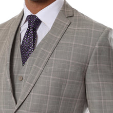 Load image into Gallery viewer, Lazio Taupe Plaid Design Notch Lapel Slim Fit Suit With Adjustable Vest - Ferrecci USA
