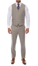 Load image into Gallery viewer, Lazio Taupe Plaid Design Notch Lapel Slim Fit Suit With Adjustable Vest - Ferrecci USA