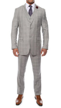 Load image into Gallery viewer, Lazio Light Grey Plaid Design Notch Lapel Slim Fit Suit With Adjustable Vest - Ferrecci USA