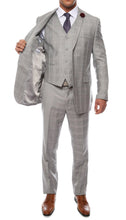 Load image into Gallery viewer, Lazio Light Grey Plaid Design Notch Lapel Slim Fit Suit With Adjustable Vest - Ferrecci USA