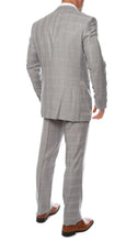 Load image into Gallery viewer, Lazio Light Grey Plaid Design Notch Lapel Slim Fit Suit With Adjustable Vest - Ferrecci USA