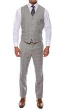 Load image into Gallery viewer, Lazio Light Grey Plaid Design Notch Lapel Slim Fit Suit With Adjustable Vest - Ferrecci USA