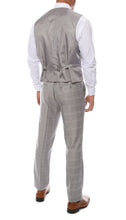 Load image into Gallery viewer, Lazio Light Grey Plaid Design Notch Lapel Slim Fit Suit With Adjustable Vest - Ferrecci USA