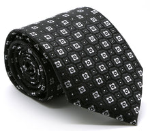 Load image into Gallery viewer, Mens Dads Classic Black Geometric Pattern Business Casual Necktie & Hanky Set N-4 - Ferrecci USA