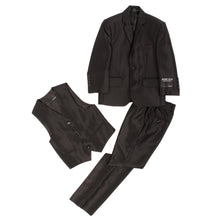 Load image into Gallery viewer, Boys Black Shiny Sharkskin Oxford 3 Piece Vested Suit - Ferrecci USA