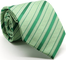 Load image into Gallery viewer, Mens Dads Classic Green Striped Pattern Business Casual Necktie & Hanky Set Q-2 - Ferrecci USA