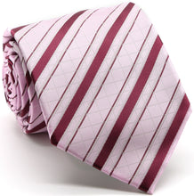Load image into Gallery viewer, Mens Dads Classic Pink Striped Pattern Business Casual Necktie & Hanky Set Q-8 - Ferrecci USA
