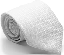 Load image into Gallery viewer, Mens Dads Classic White Geometric Pattern Business Casual Necktie & Hanky Set R-12 - Ferrecci USA