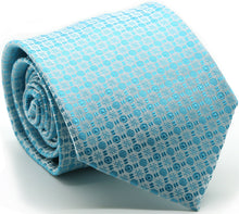 Load image into Gallery viewer, Mens Dads Classic Turquoise Geometric Pattern Business Casual Necktie & Hanky Set R-3 - Ferrecci USA
