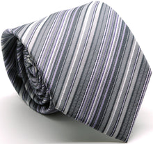 Load image into Gallery viewer, Mens Dads Classic Grey Striped Pattern Business Casual Necktie & Hanky Set S-1 - Ferrecci USA