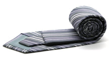 Load image into Gallery viewer, Mens Dads Classic Grey Striped Pattern Business Casual Necktie & Hanky Set S-1 - Ferrecci USA
