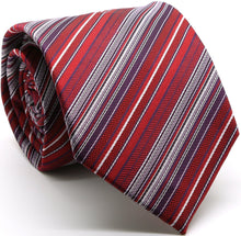 Load image into Gallery viewer, Mens Dads Classic Red Striped Pattern Business Casual Necktie & Hanky Set S-11 - Ferrecci USA