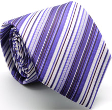 Load image into Gallery viewer, Mens Dads Classic Purple Striped Pattern Business Casual Necktie & Hanky Set S-12 - Ferrecci USA