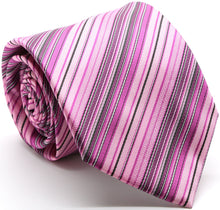 Load image into Gallery viewer, Mens Dads Classic Fuchsia Striped Pattern Business Casual Necktie & Hanky Set S-2 - Ferrecci USA